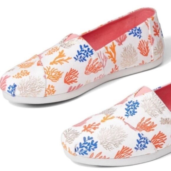 NEW Toms Women's Alpargata White Coral Reef Ortholite Slip On Size 7.5 - Picture 2 of 7
